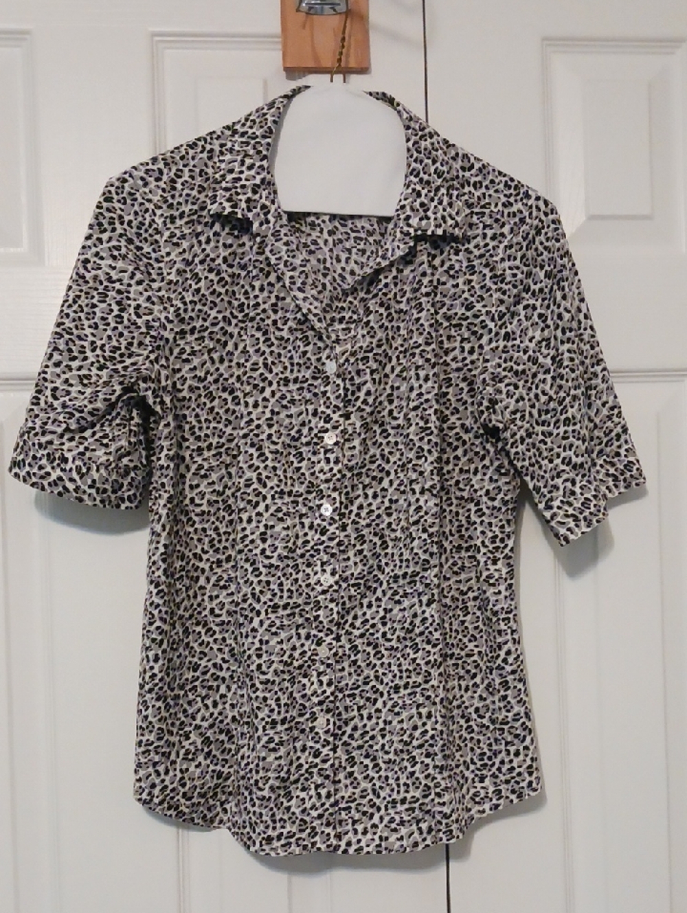 Talbots Short-Sleeve Leopard Print Button-Down Shirt - Black & White